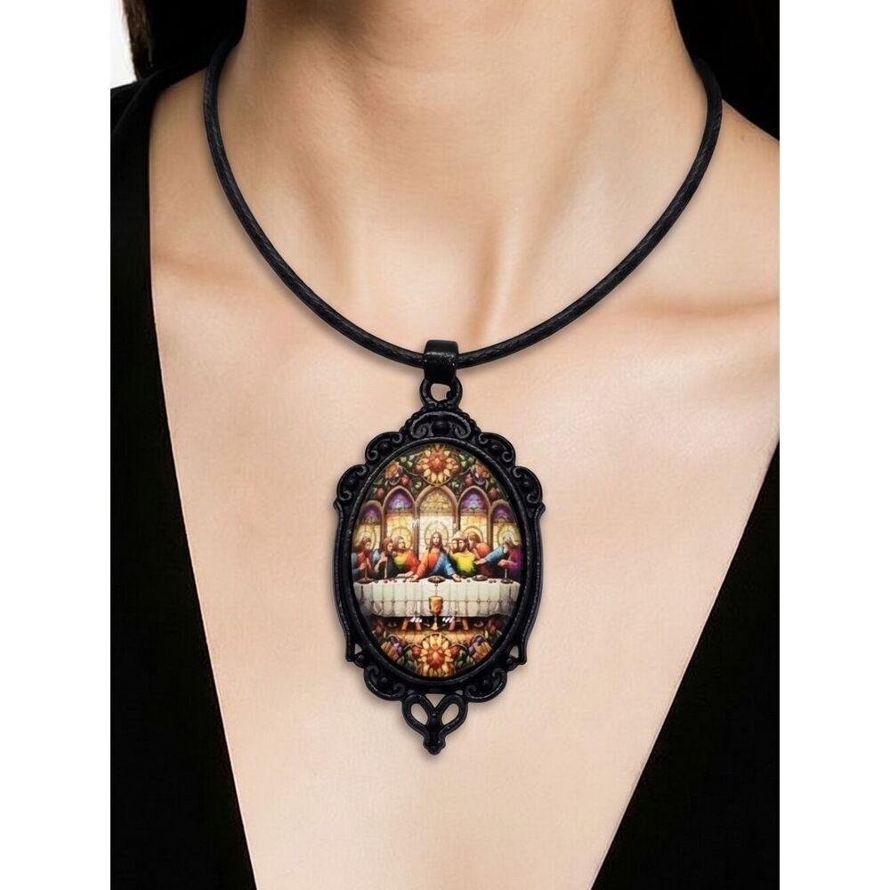 Last Supper Necklace Jesus Disciples Christian Religious Art Glass Dome Pendant